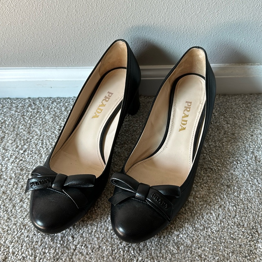 Black Prada leather block heels